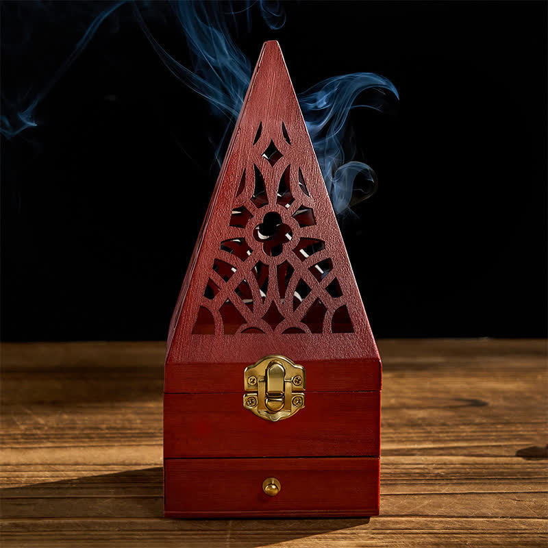 Boîte rituelle carrée en bois naturel Buddha Stones, brûleur d'encens de purification - image 1