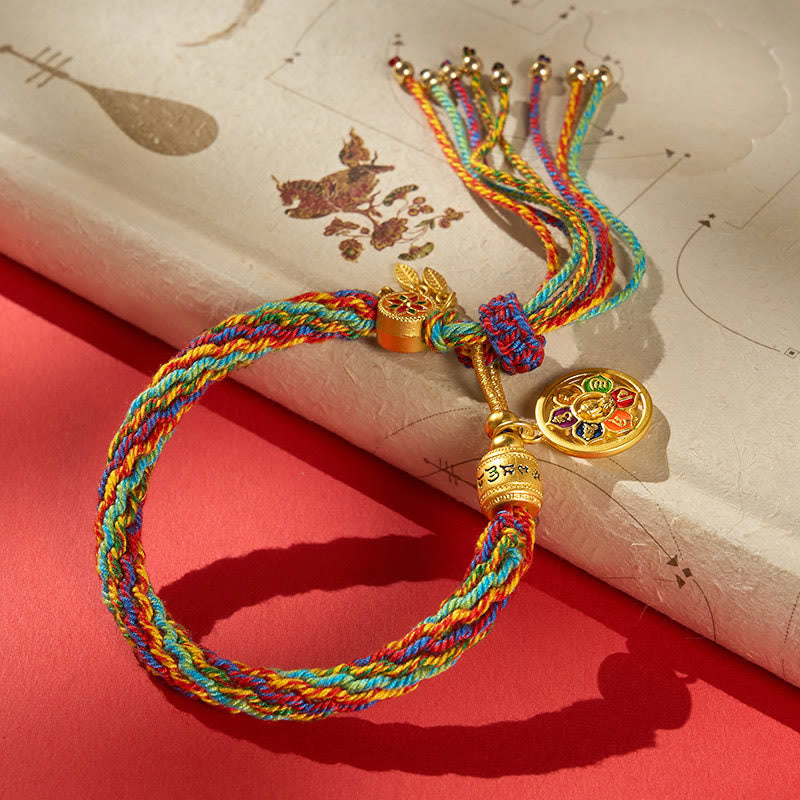 Buddha Stones Bracelet tibétain multicolore en corde émaillée Om Mani Padme Hum - Bracelet multicolore (Tour de poignet : 17–18 cm) - image 0