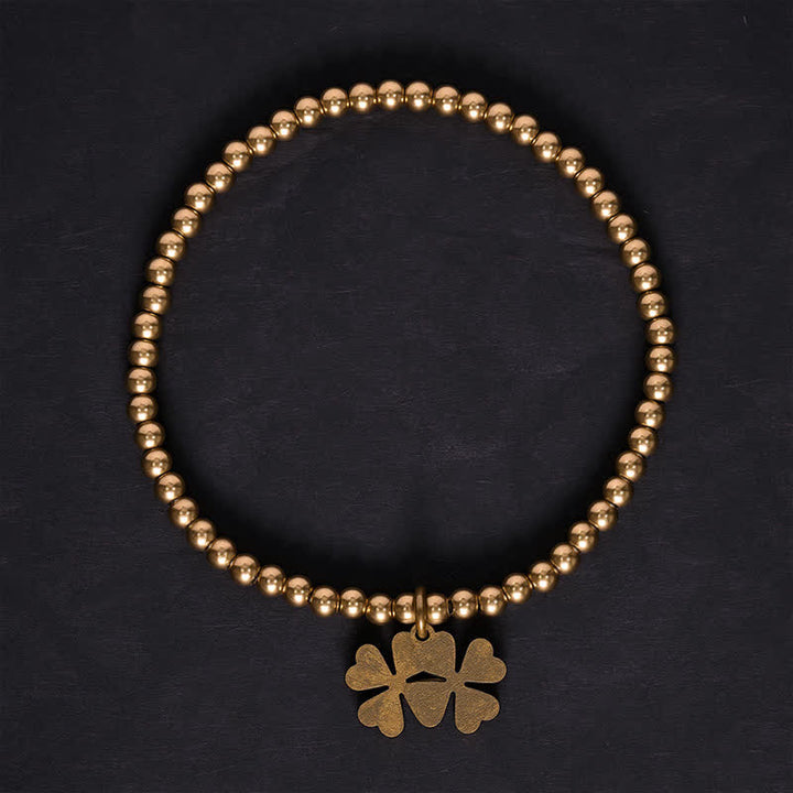 Buddha Stones Bracelet porte-bonheur en perles de cuivre avec breloque trèfle à quatre feuilles - image 2