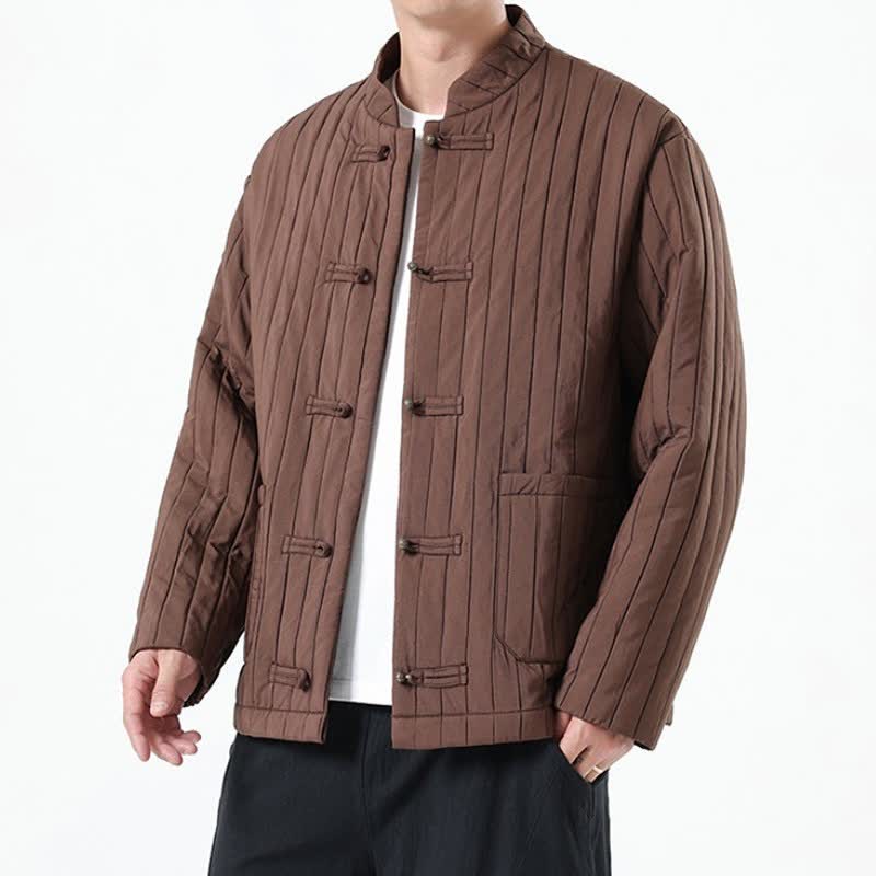 Buddha Stones Veste homme décontractée automne-hiver style Tang à boutons brandebourg, unie, avec poche - image 1