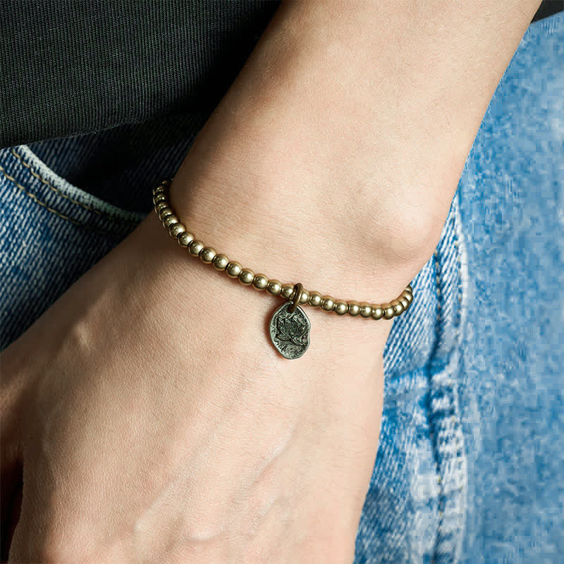 Buddha Stones Bracelet de guérison en perles de cuivre et breloque lotus - image 4