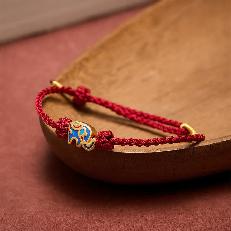 Buddha Stones Bracelet de sagesse tissé en fil rouge éléphant - image 1