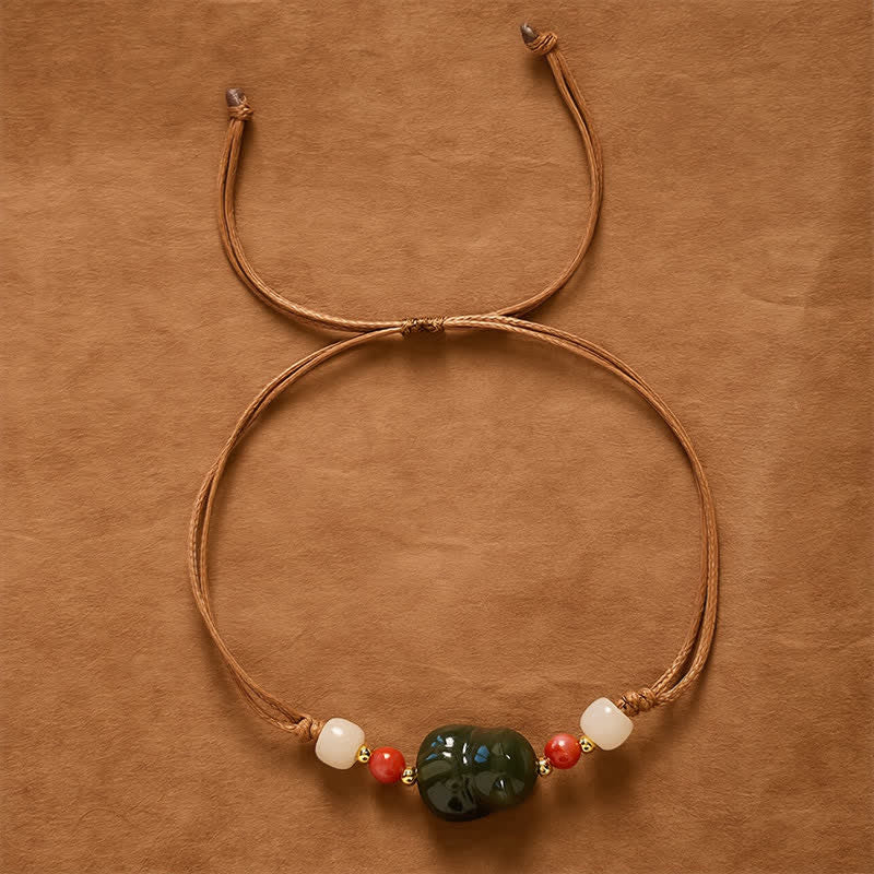 Buddha Stones Bracelet d'abondance en jade naturel de Hetian, tissé à la main, en forme de chat. - image 1