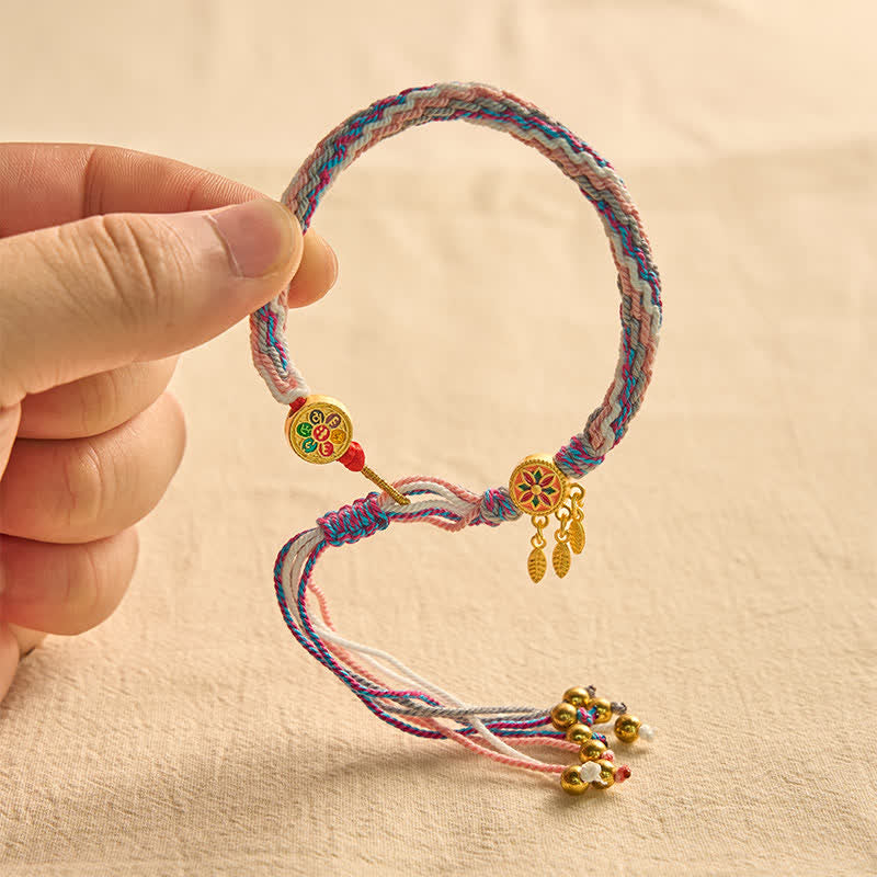 Buddha Stones Bracelet de protection ethnique à cinq couleurs rouges - image 12