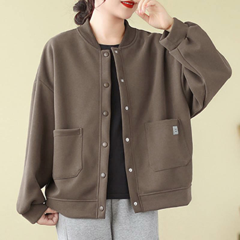 Buddha Stones Veste d'automne minimaliste décontractée à boutons pour femme, unie, avec poches - image 1