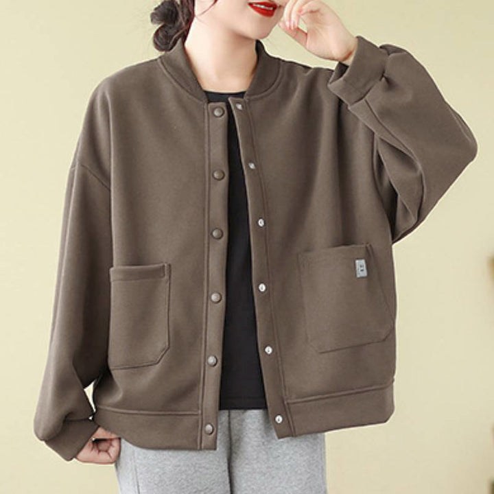 Buddha Stones Veste d'automne minimaliste décontractée à boutons pour femme, unie, avec poches - image 1