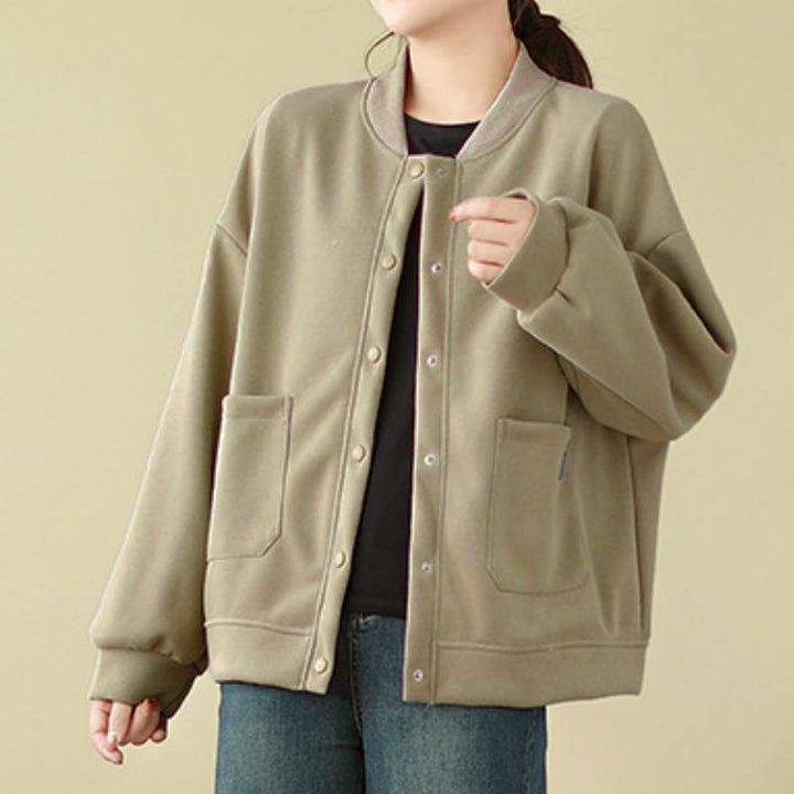 Buddha Stones Veste d'automne minimaliste décontractée à boutons pour femme, unie, avec poches - image 7