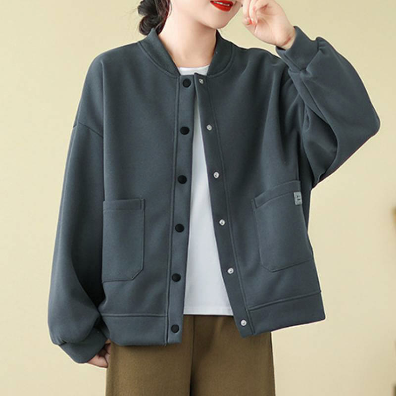 Buddha Stones Veste d'automne minimaliste décontractée à boutons pour femme, unie, avec poches - image 14