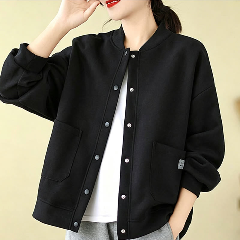 Buddha Stones Veste d'automne minimaliste décontractée à boutons pour femme, unie, avec poches - image 19
