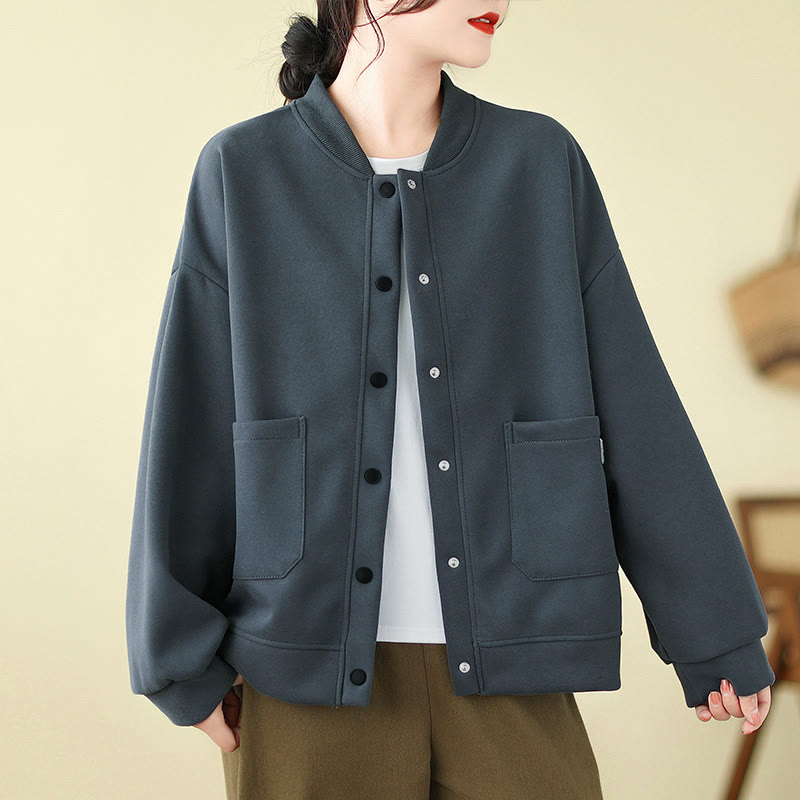 Buddha Stones Veste d'automne minimaliste décontractée à boutons pour femme, unie, avec poches - Gris ardoise - US12, UK/AU16, EU44 (XL) - image 13