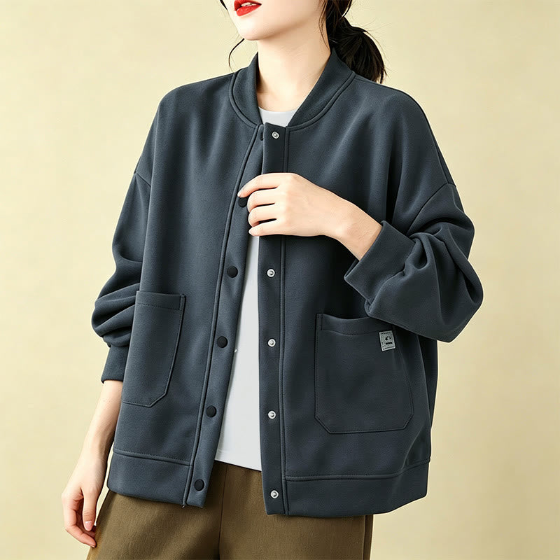 Buddha Stones Veste d'automne minimaliste décontractée à boutons pour femme, unie, avec poches - image 15