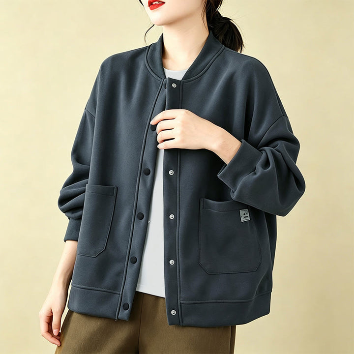 Buddha Stones Veste d'automne minimaliste décontractée à boutons pour femme, unie, avec poches - image 15