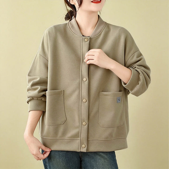 Buddha Stones Veste d'automne minimaliste décontractée à boutons pour femme, unie, avec poches - image 6