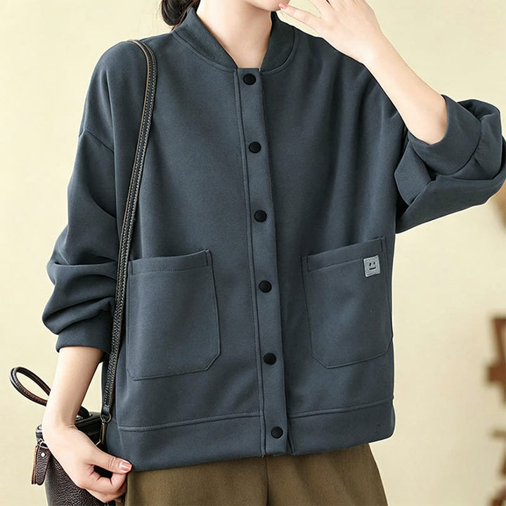 Buddha Stones Veste d'automne minimaliste décontractée à boutons pour femme, unie, avec poches - image 16