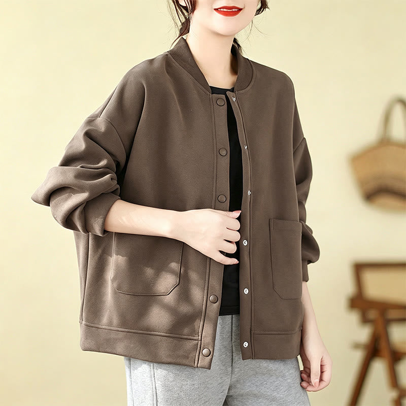 Buddha Stones Veste d'automne minimaliste décontractée à boutons pour femme, unie, avec poches - SaddleBrown - US12, UK/AU16, EU44 (XL) - image 0