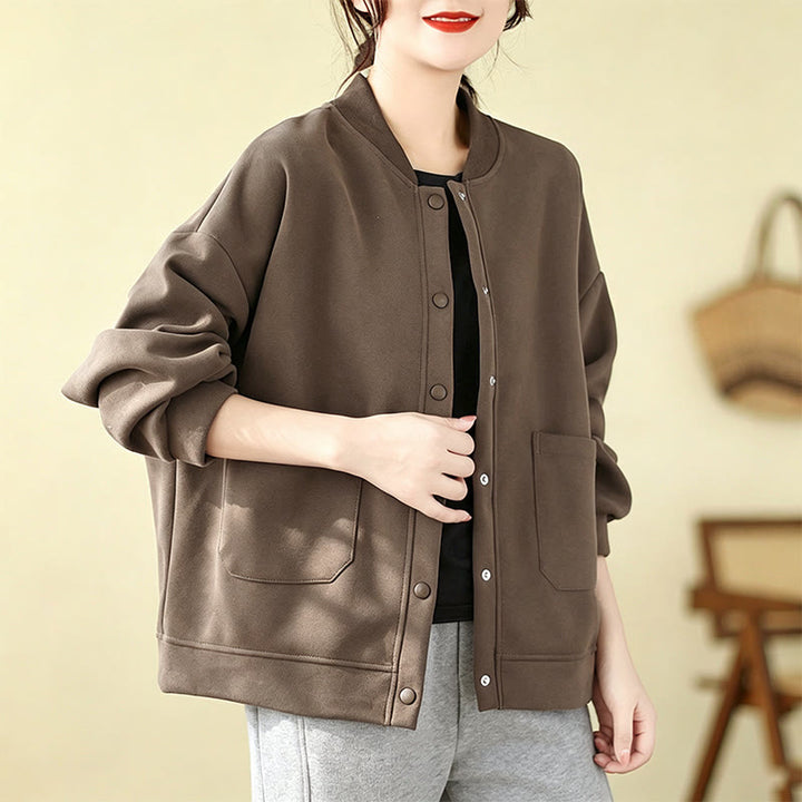Buddha Stones Veste d'automne minimaliste décontractée à boutons pour femme, unie, avec poches - SaddleBrown - US12, UK/AU16, EU44 (XL) - image 0