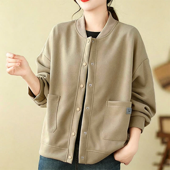 Buddha Stones Veste d'automne minimaliste décontractée à boutons pour femme, unie, avec poches - image 5