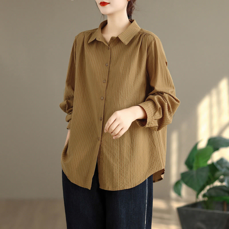Buddha Stones Chemises à manches longues unies classiques, simples et boutonnées pour femmes, printemps-automne - verge d'or - US8-10, UK/AU12-14, EU40-42 (2XL) - image 0