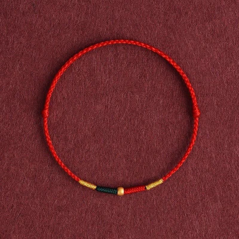Buddha Stones Bracelet de protection en corde tressée rouge avec perles de cuivre et cordon rouge - Rouge (Tour de poignet : 15–17 cm) - image 4