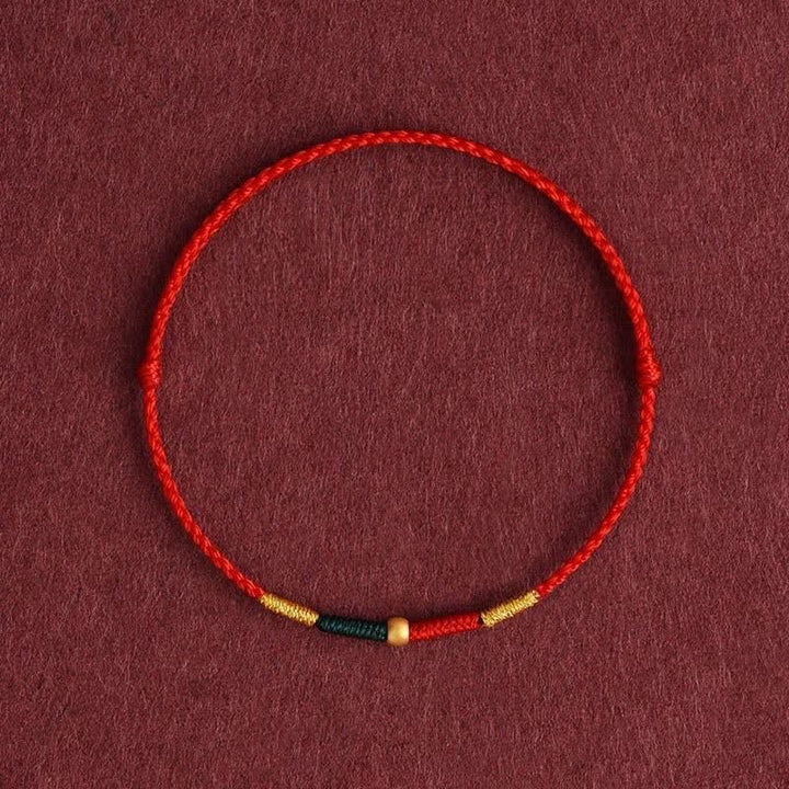 Buddha Stones Bracelet de protection en corde tressée rouge avec perles de cuivre et cordon rouge - Rouge (Tour de poignet : 15–17 cm) - image 4