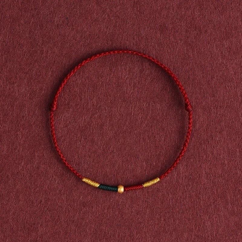Buddha Stones Bracelet de protection en corde tressée rouge avec perles de cuivre et cordon rouge - Bourgogne (Tour de poignet : 15–17 cm) - image 0