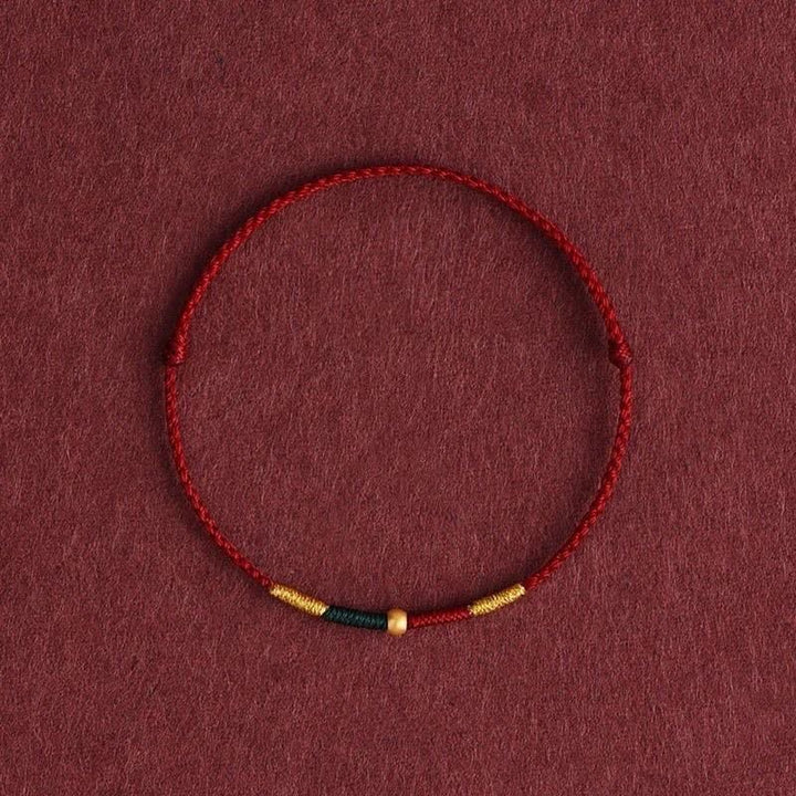 Buddha Stones Bracelet de protection en corde tressée rouge avec perles de cuivre et cordon rouge - Bourgogne (Tour de poignet : 15–17 cm) - image 0