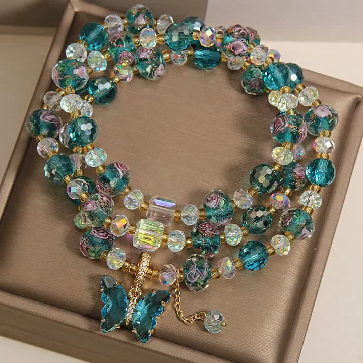Buddha Stones Bracelet triple tour Liuli en perles de verre et papillon transformable - image 2