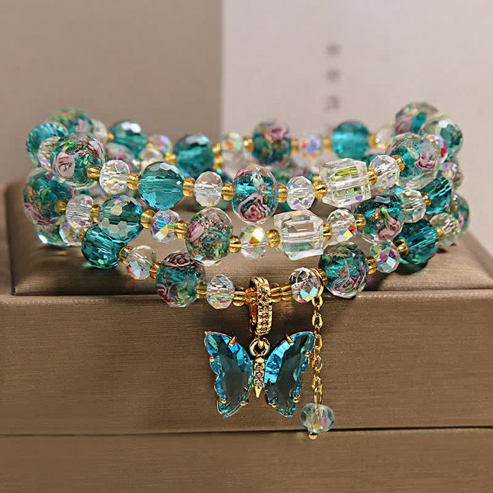 Buddha Stones Bracelet triple tour Liuli en perles de verre et papillon transformable - image 7