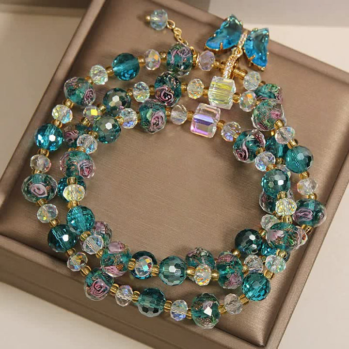 Buddha Stones Bracelet triple tour Liuli en perles de verre et papillon transformable - image 3