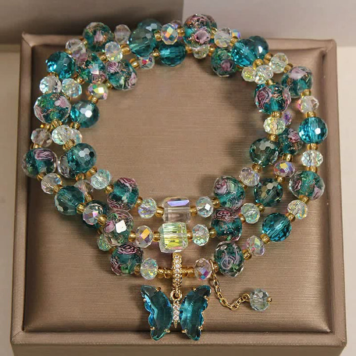 Buddha Stones Bracelet triple tour Liuli en perles de verre et papillon transformable - image 1