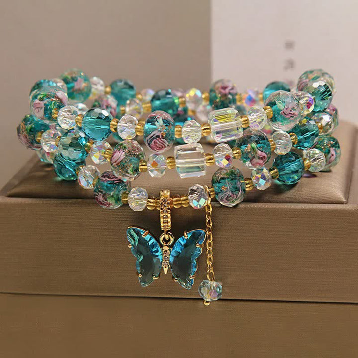 Buddha Stones Bracelet triple tour Liuli en perles de verre et papillon transformable - image 8