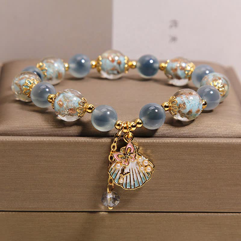Buddha Stones Bracelet à breloques papillon en perles de verre Liuli et agate bonbon, coquillage et amour - image 8