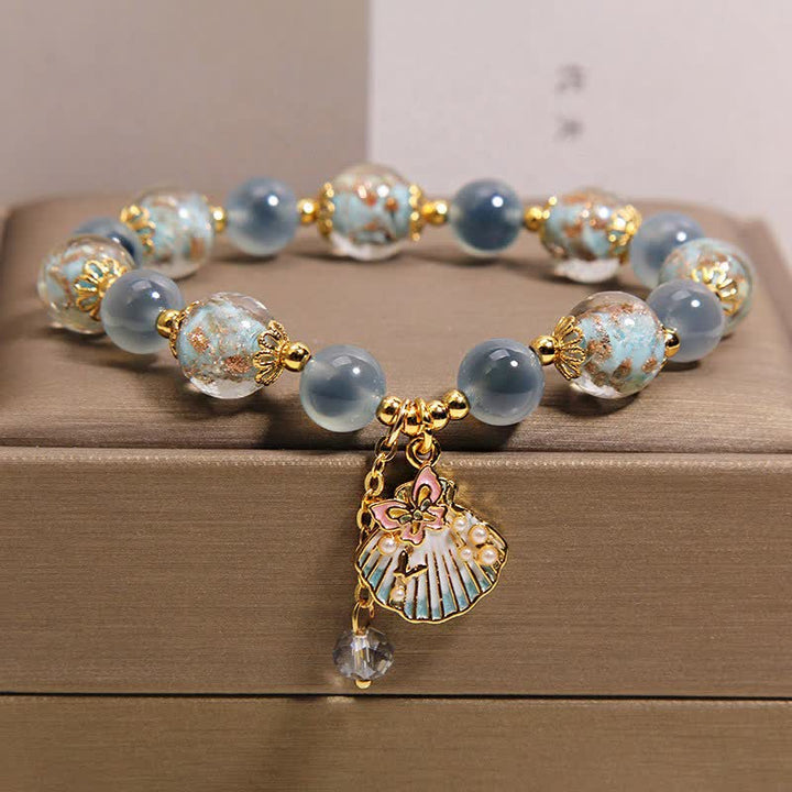 Buddha Stones Bracelet à breloques papillon en perles de verre Liuli et agate bonbon, coquillage et amour - image 8