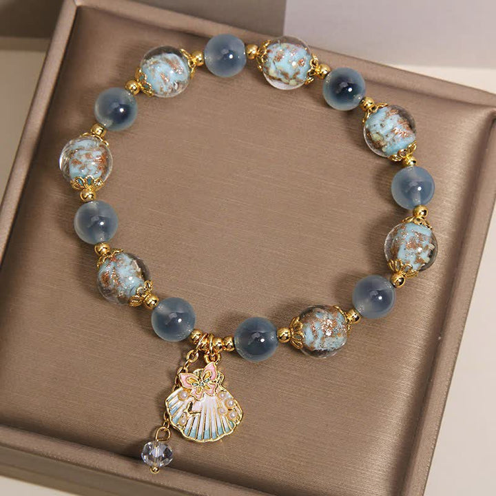 Buddha Stones Bracelet à breloques papillon en perles de verre Liuli et agate bonbon, coquillage et amour - image 3
