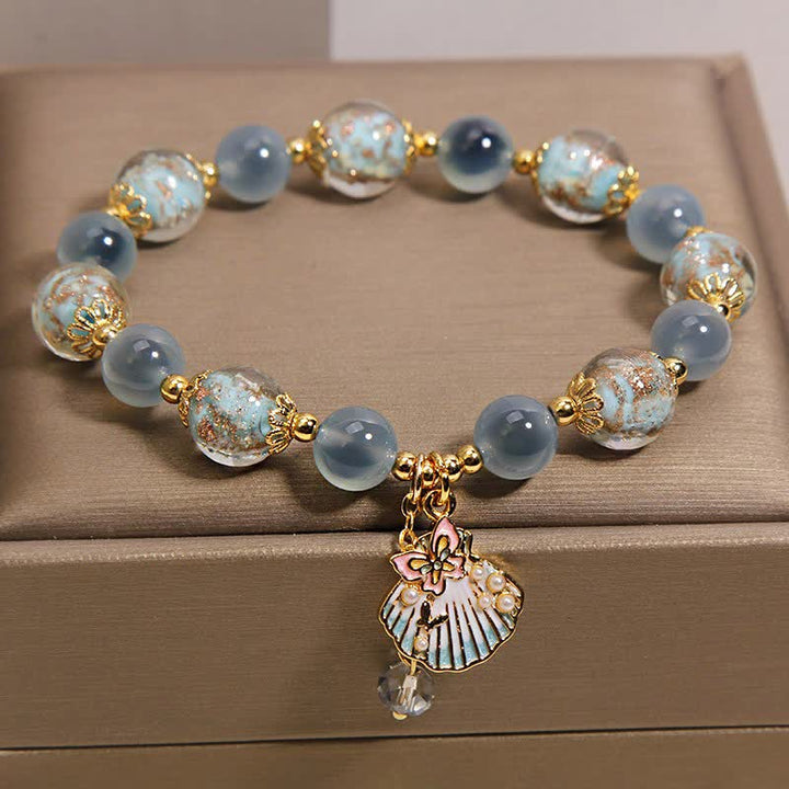Buddha Stones Bracelet à breloques papillon en perles de verre Liuli et agate bonbon, coquillage et amour - image 1