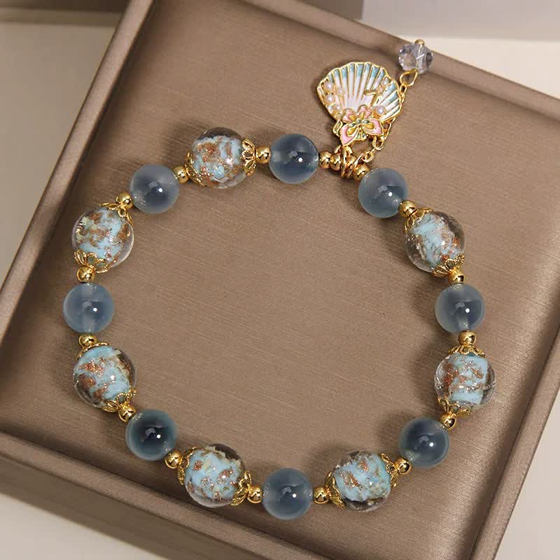 Buddha Stones Bracelet à breloques papillon en perles de verre Liuli et agate bonbon, coquillage et amour - image 4