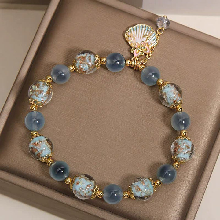 Buddha Stones Bracelet à breloques papillon en perles de verre Liuli et agate bonbon, coquillage et amour - image 4