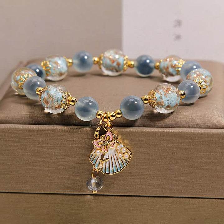 Buddha Stones Bracelet à breloques papillon en perles de verre Liuli et agate bonbon, coquillage et amour - image 9