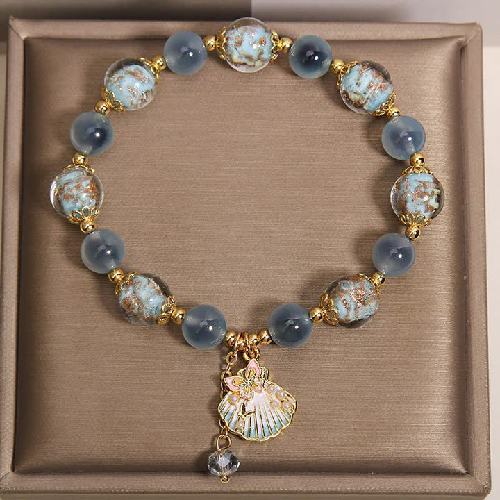 Buddha Stones Bracelet à breloques papillon en perles de verre Liuli et agate bonbon, coquillage et amour - image 2