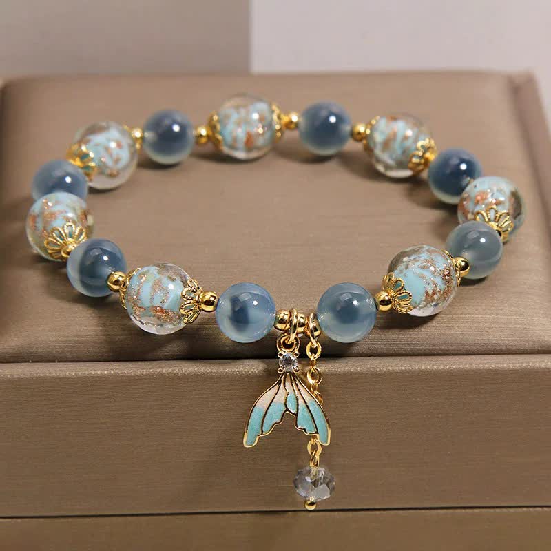 Buddha Stones Bracelet équilibre émotionnel avec breloque queue de poisson en agate bleue bonbon et perle de verre Liuli - image 4