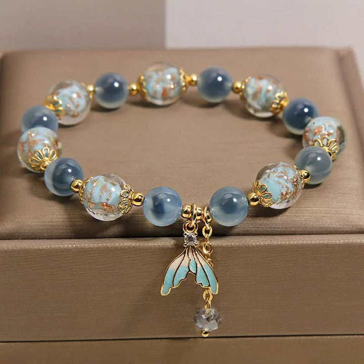 Buddha Stones Bracelet équilibre émotionnel avec breloque queue de poisson en agate bleue bonbon et perle de verre Liuli - image 4
