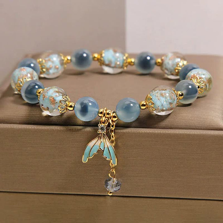 Buddha Stones Bracelet équilibre émotionnel avec breloque queue de poisson en agate bleue bonbon et perle de verre Liuli - image 8