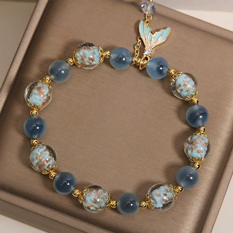 Buddha Stones Bracelet équilibre émotionnel avec breloque queue de poisson en agate bleue bonbon et perle de verre Liuli - image 3