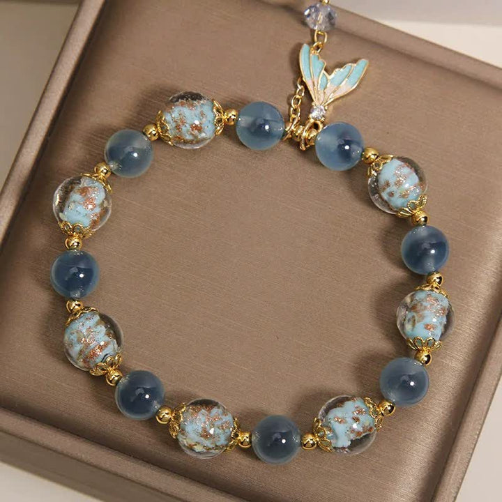 Buddha Stones Bracelet équilibre émotionnel avec breloque queue de poisson en agate bleue bonbon et perle de verre Liuli - image 3