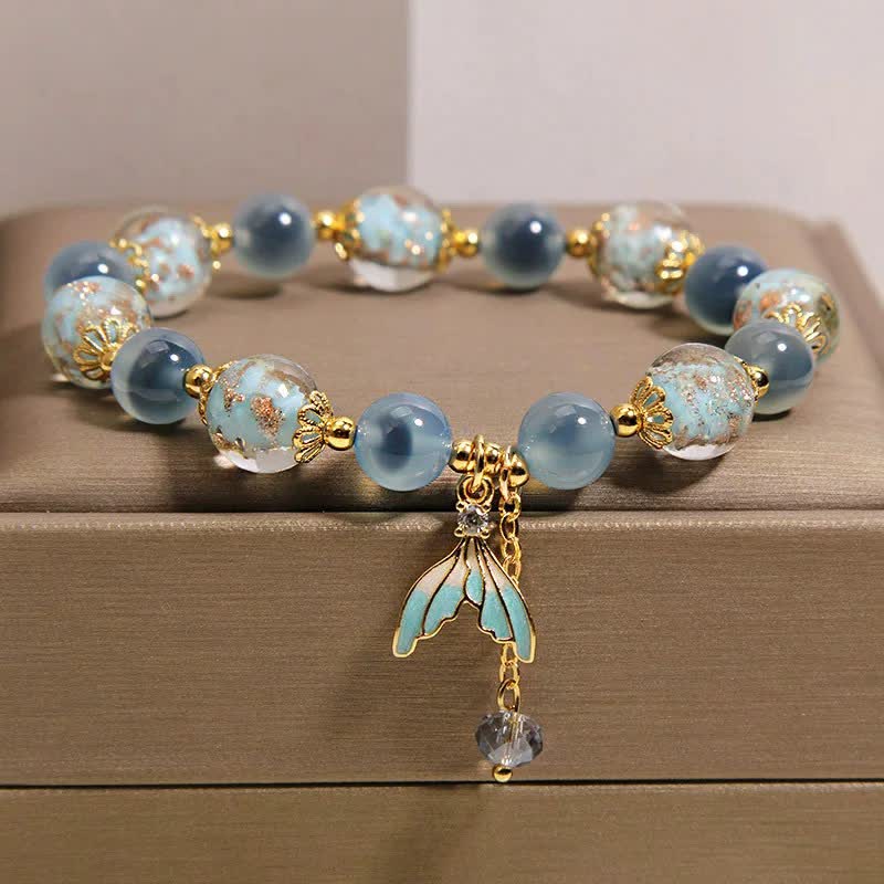 Buddha Stones Bracelet équilibre émotionnel avec breloque queue de poisson en agate bleue bonbon et perle de verre Liuli - Agate bonbon (Amour ♥ Joie) - image 0