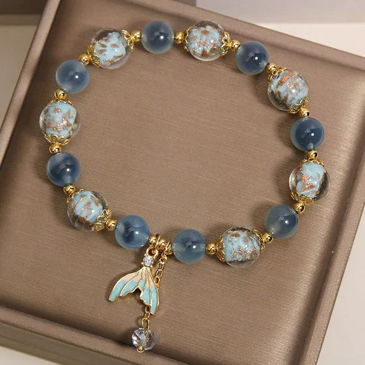 Buddha Stones Bracelet équilibre émotionnel avec breloque queue de poisson en agate bleue bonbon et perle de verre Liuli - image 2