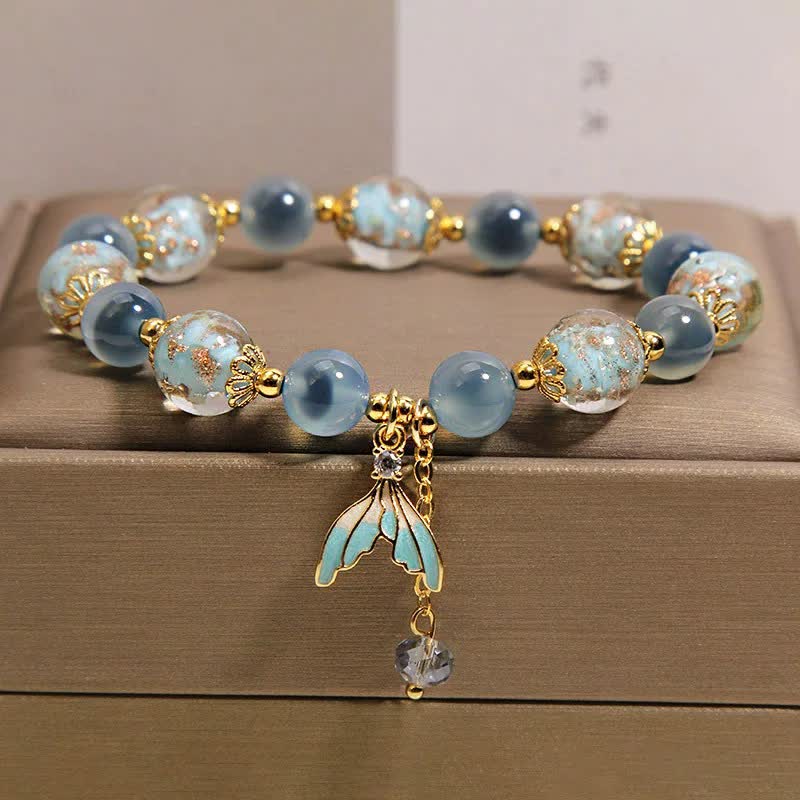 Buddha Stones Bracelet équilibre émotionnel avec breloque queue de poisson en agate bleue bonbon et perle de verre Liuli - image 7