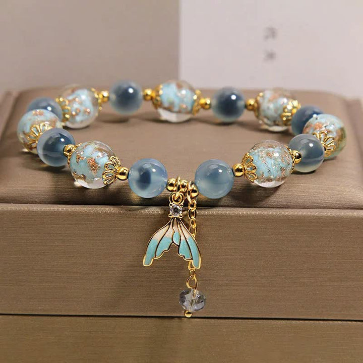 Buddha Stones Bracelet équilibre émotionnel avec breloque queue de poisson en agate bleue bonbon et perle de verre Liuli - image 7