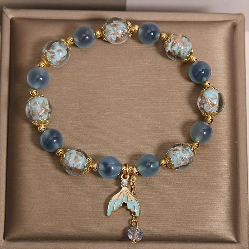 Buddha Stones Bracelet équilibre émotionnel avec breloque queue de poisson en agate bleue bonbon et perle de verre Liuli - image 1