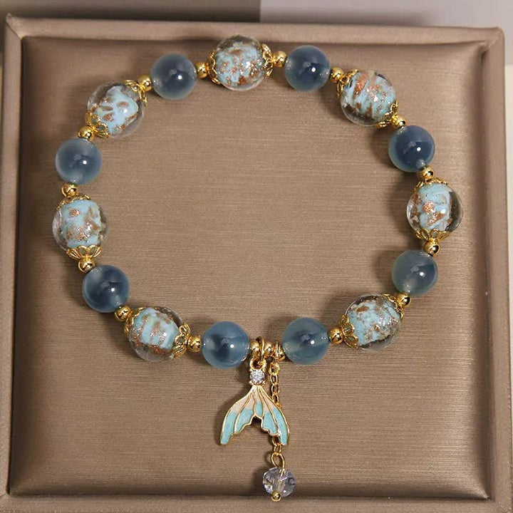 Buddha Stones Bracelet équilibre émotionnel avec breloque queue de poisson en agate bleue bonbon et perle de verre Liuli - image 1